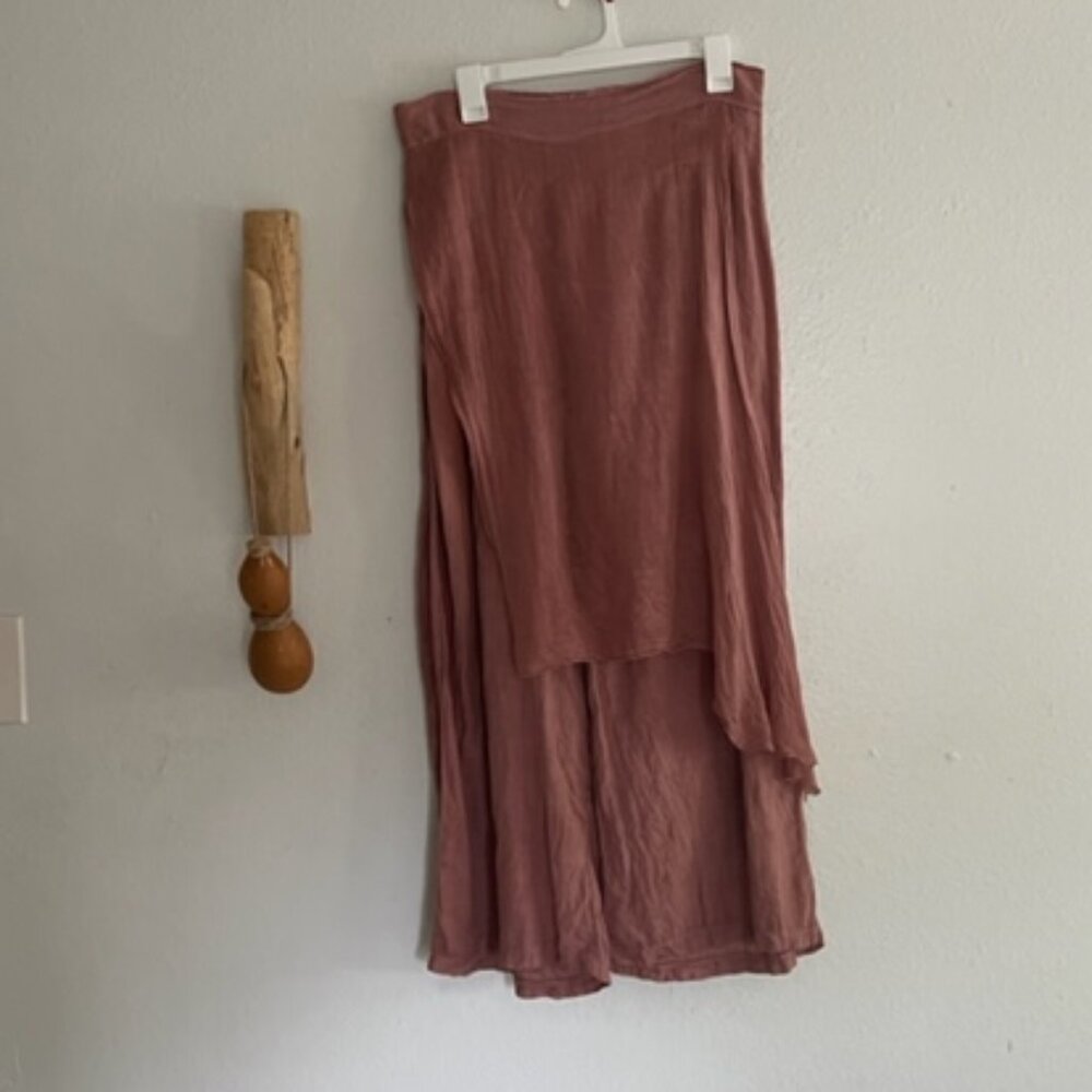 100% Italian Linen Skirted Pants, Pink, Dusty Rose